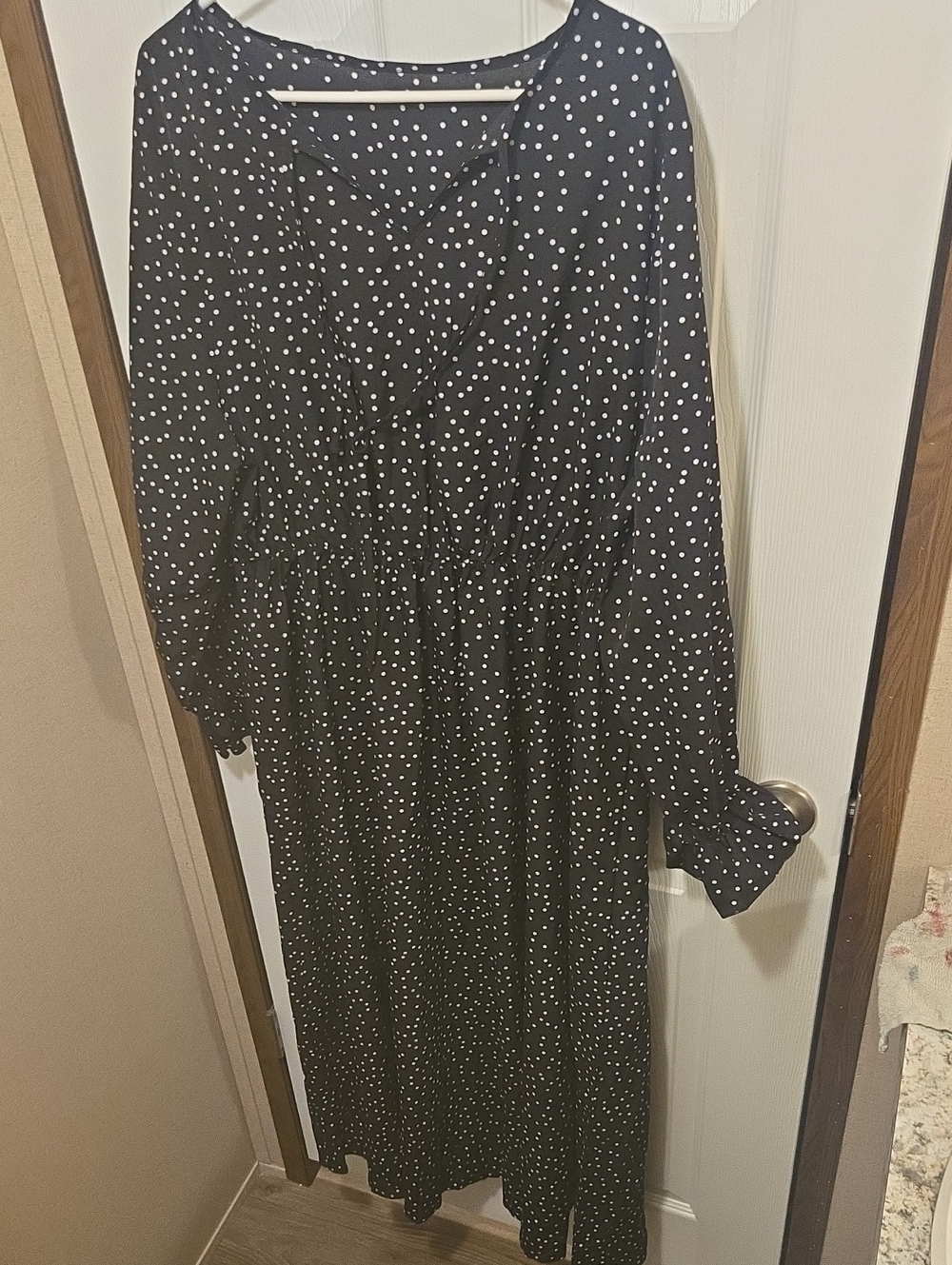 Black Polka Dot Long Sleeve Midi Dress